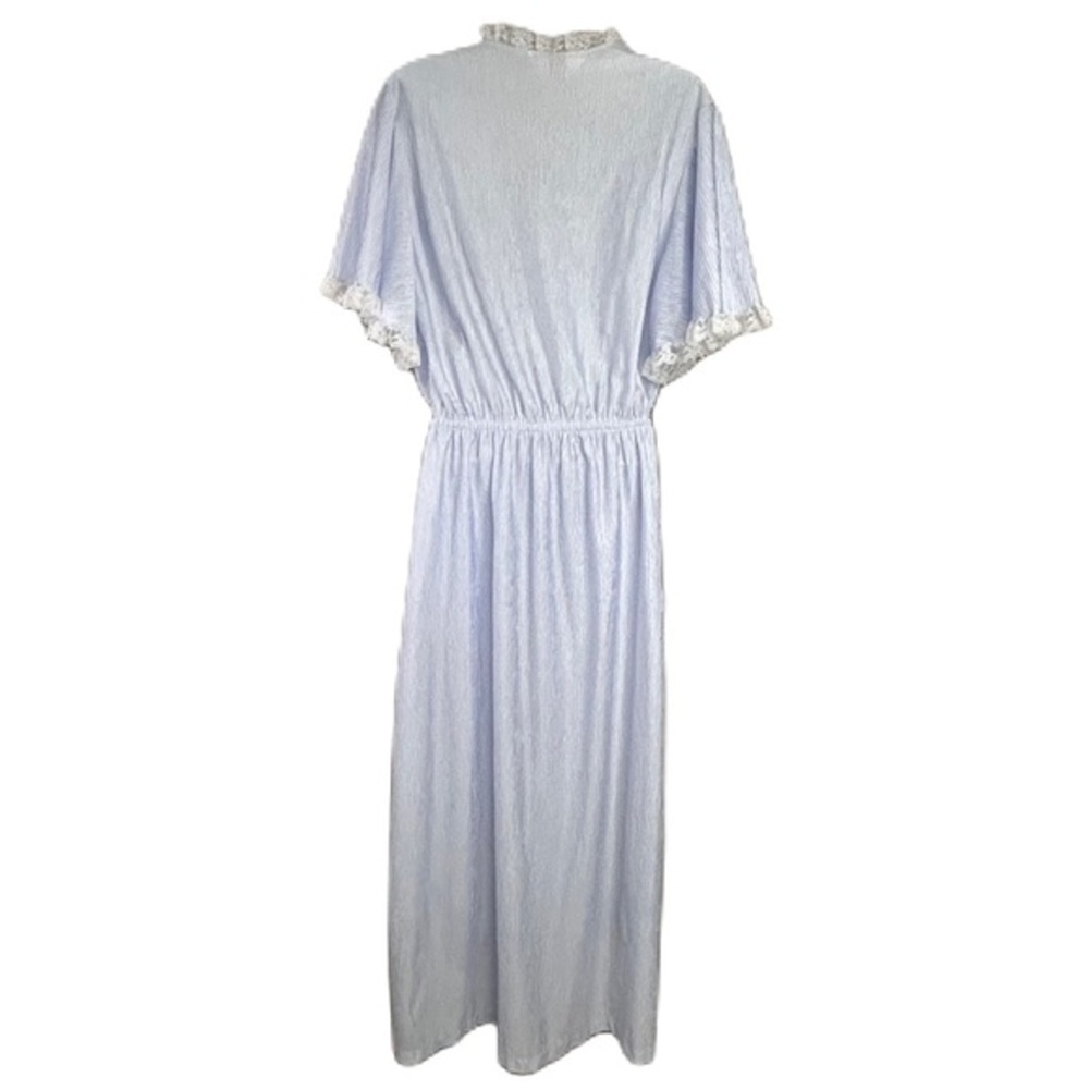 Vintage Womens Long Satin Robe Size L Lace Flouncy Boudoir Peignoir Coquette 80s - Picture 2 of 12